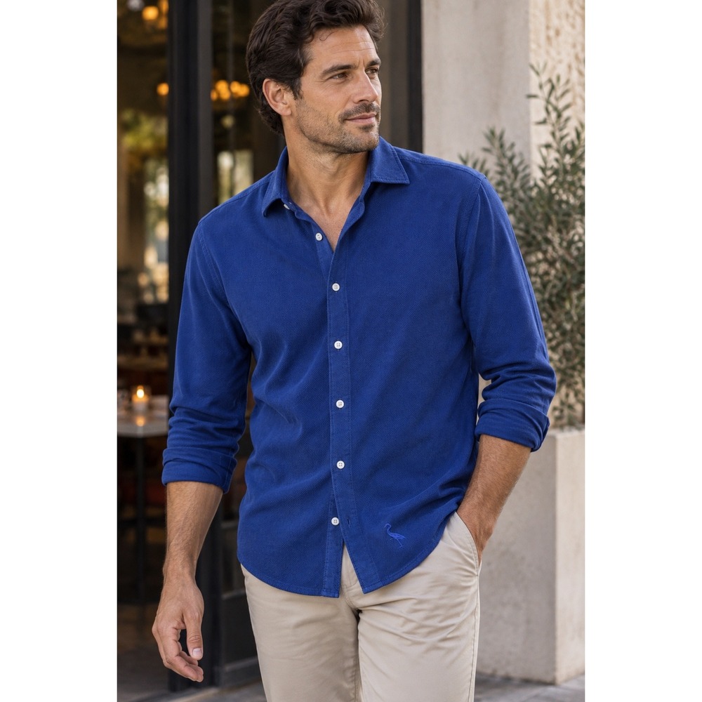 Tailorbyrd Collection Cotton Knit Button Down Shirt‎ Cobalt Blue L